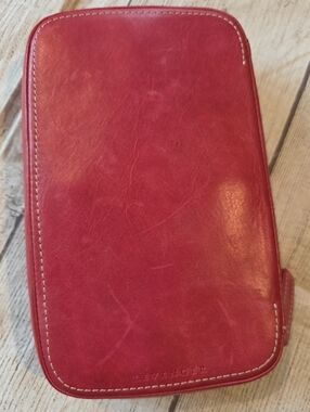 Levenger Leather Zip Around Jewelry Organizer Travel Soft Raspberry Compact